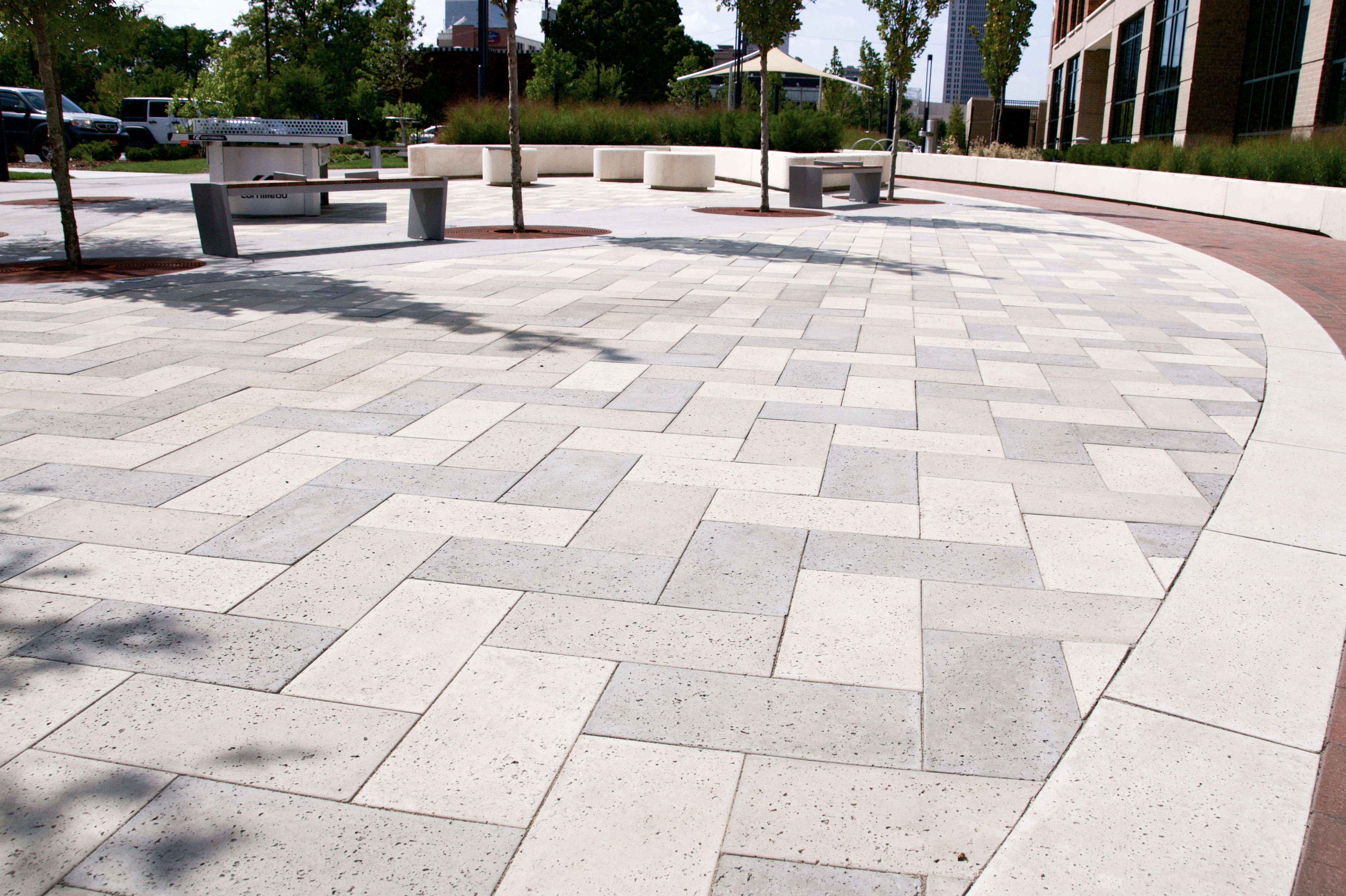 Rectangle Pavers and Custom Pavers combine for a herringbone pattern